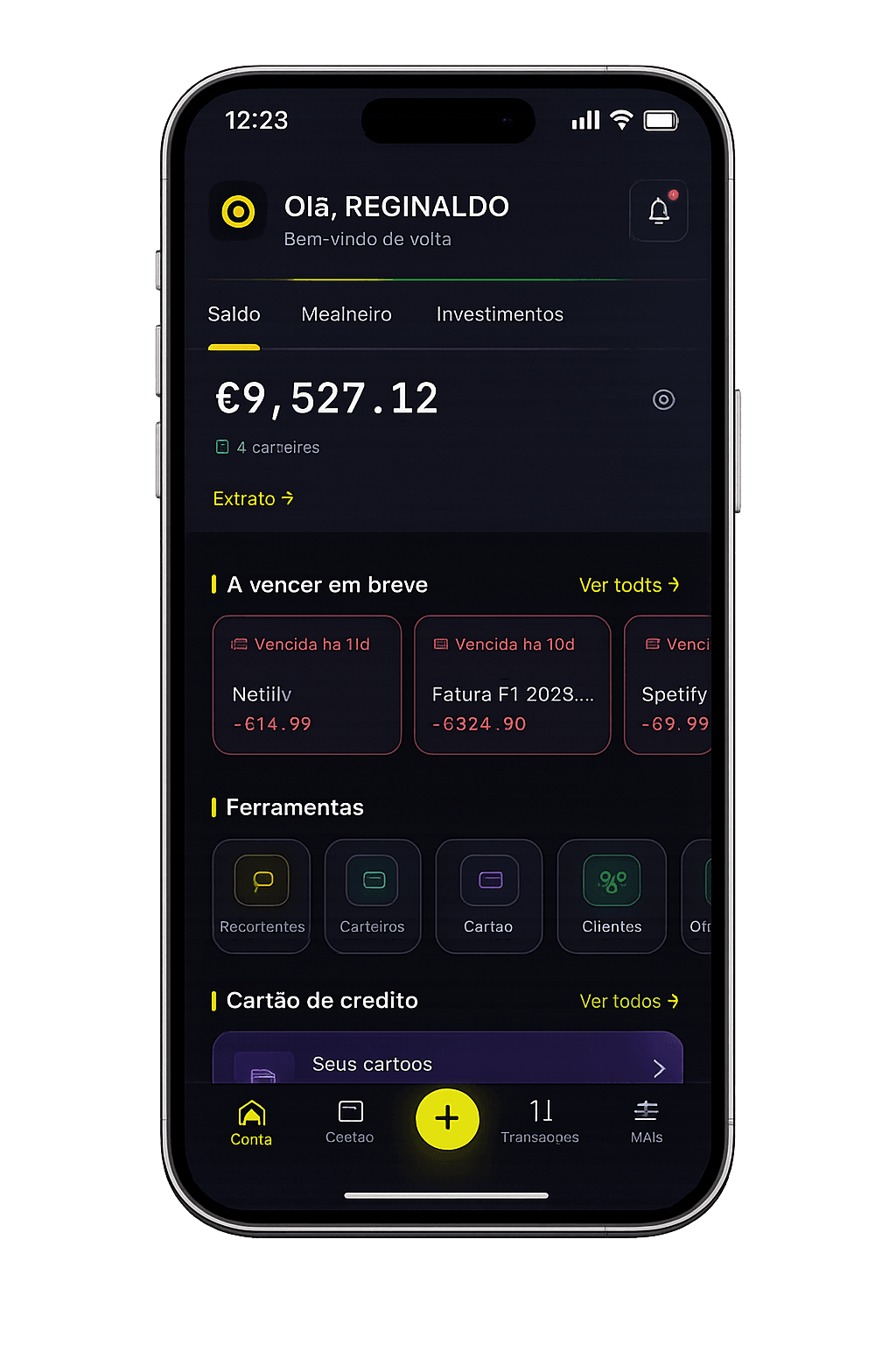 App LOVRA — dashboard de gestão financeira